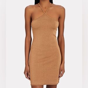 NWT Intermix Metallic Brown Halter Mini Dress